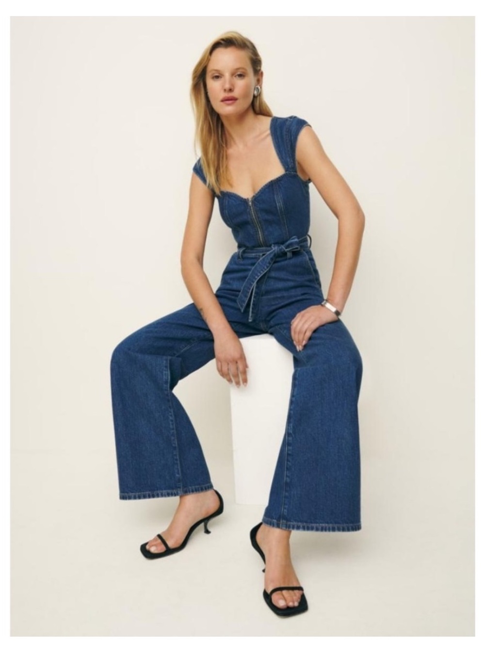 Reformation Calypso Wide Leg Denim Jumpsuit Moonstone - Size 2 - Picture 3 of 13